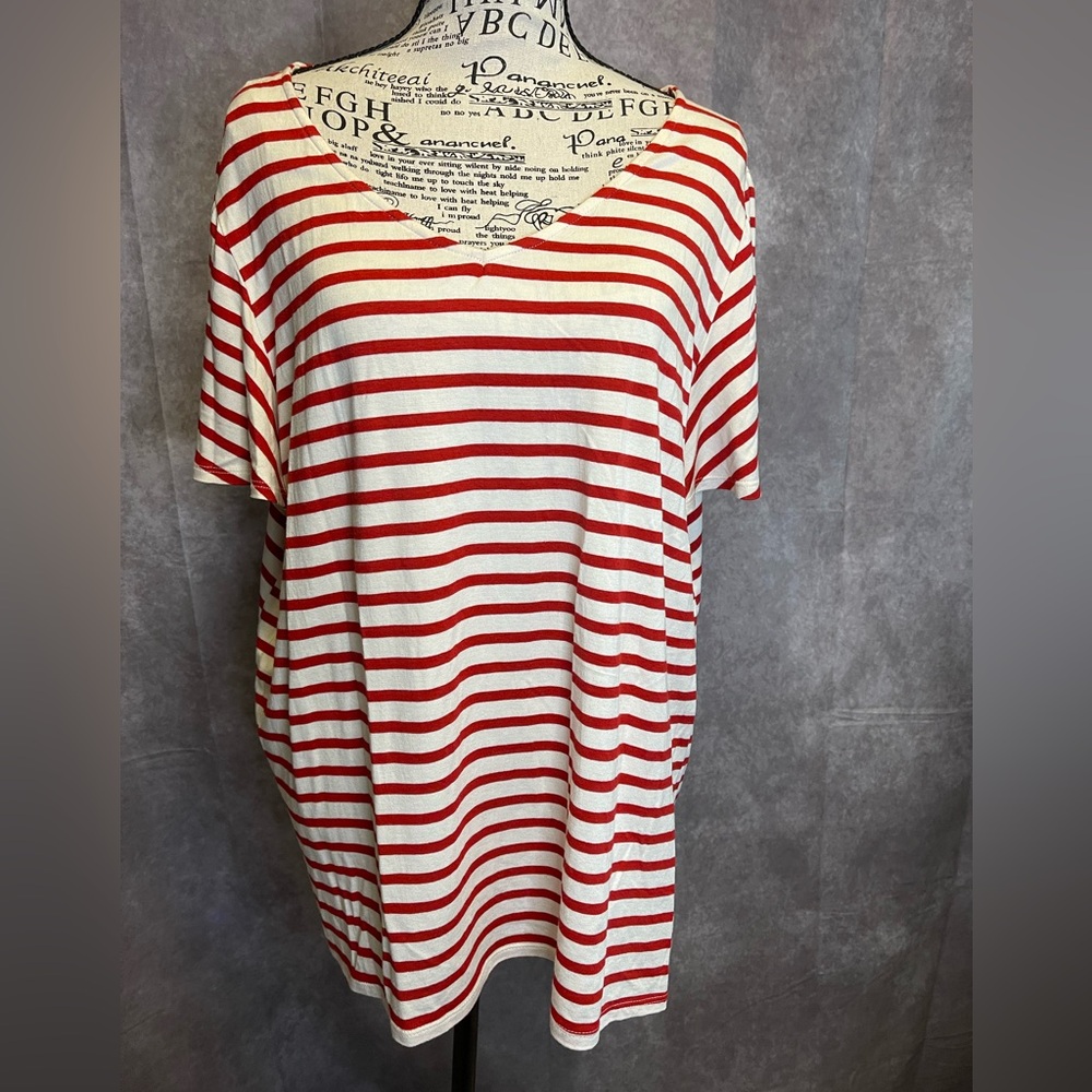 Green Envelope Red and White Striped Tee